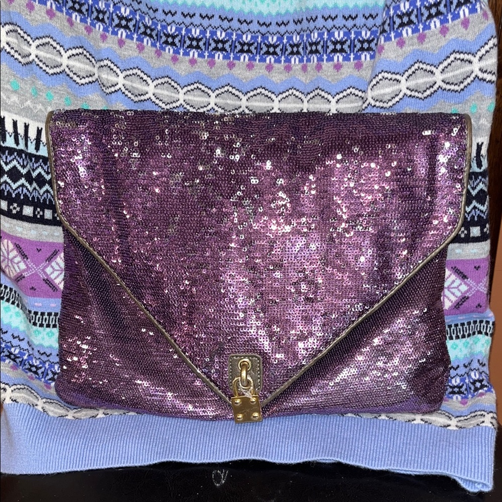 NEW ALEXIS HUDSON Purple Sequin Clutch